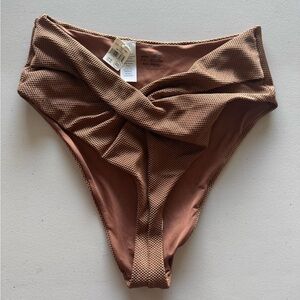Aerie Textured High-Waisted Bikini Bottom in Brown